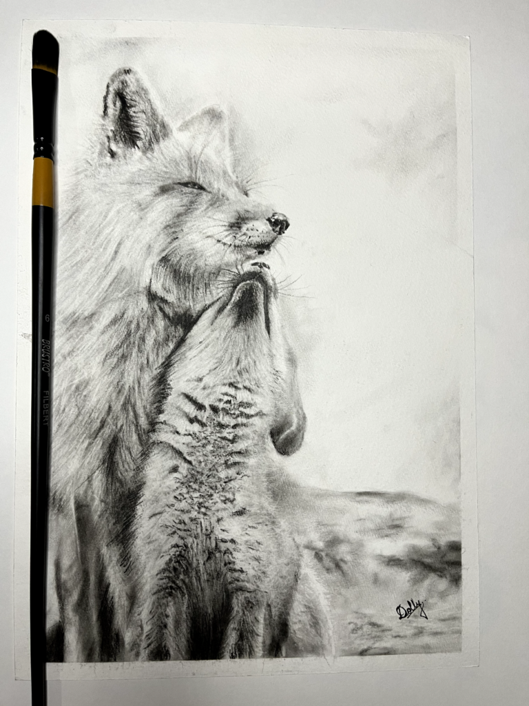 Wolf with Pup Sketch